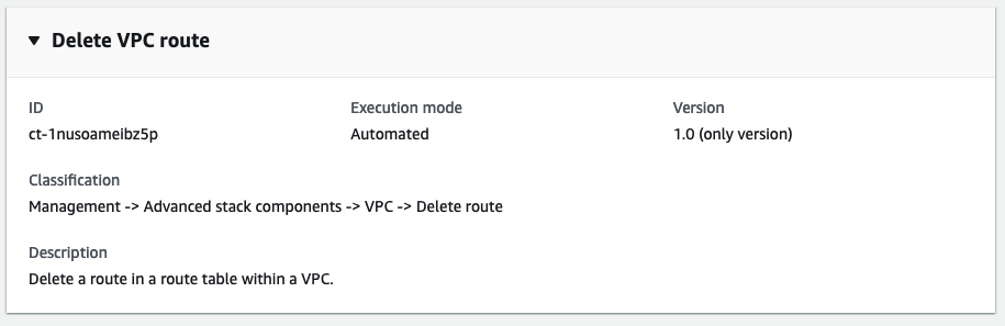 AMS 主控台中刪除 VPC 路由變更類型的螢幕擷取畫面