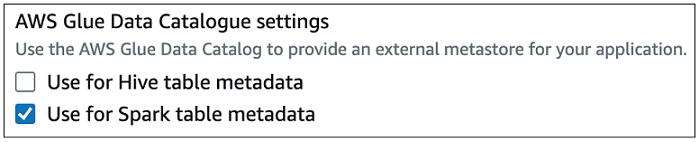 AWS Glue Data Catalog 具有 Spark 中繼資料的設定