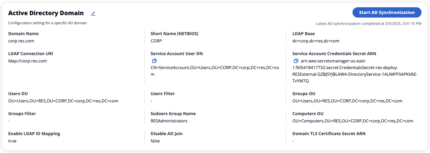 Active Directory 網域組態設定詳細資訊