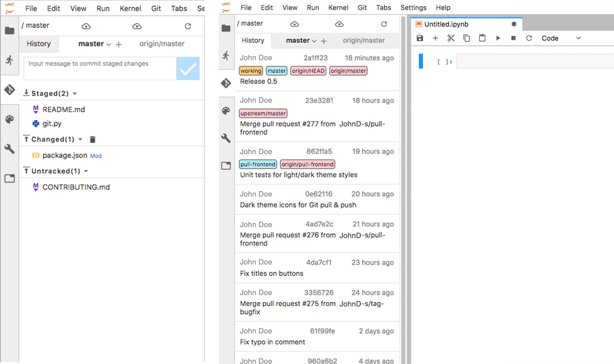 JupyterLab 中 jupyter-git 延伸的範例。