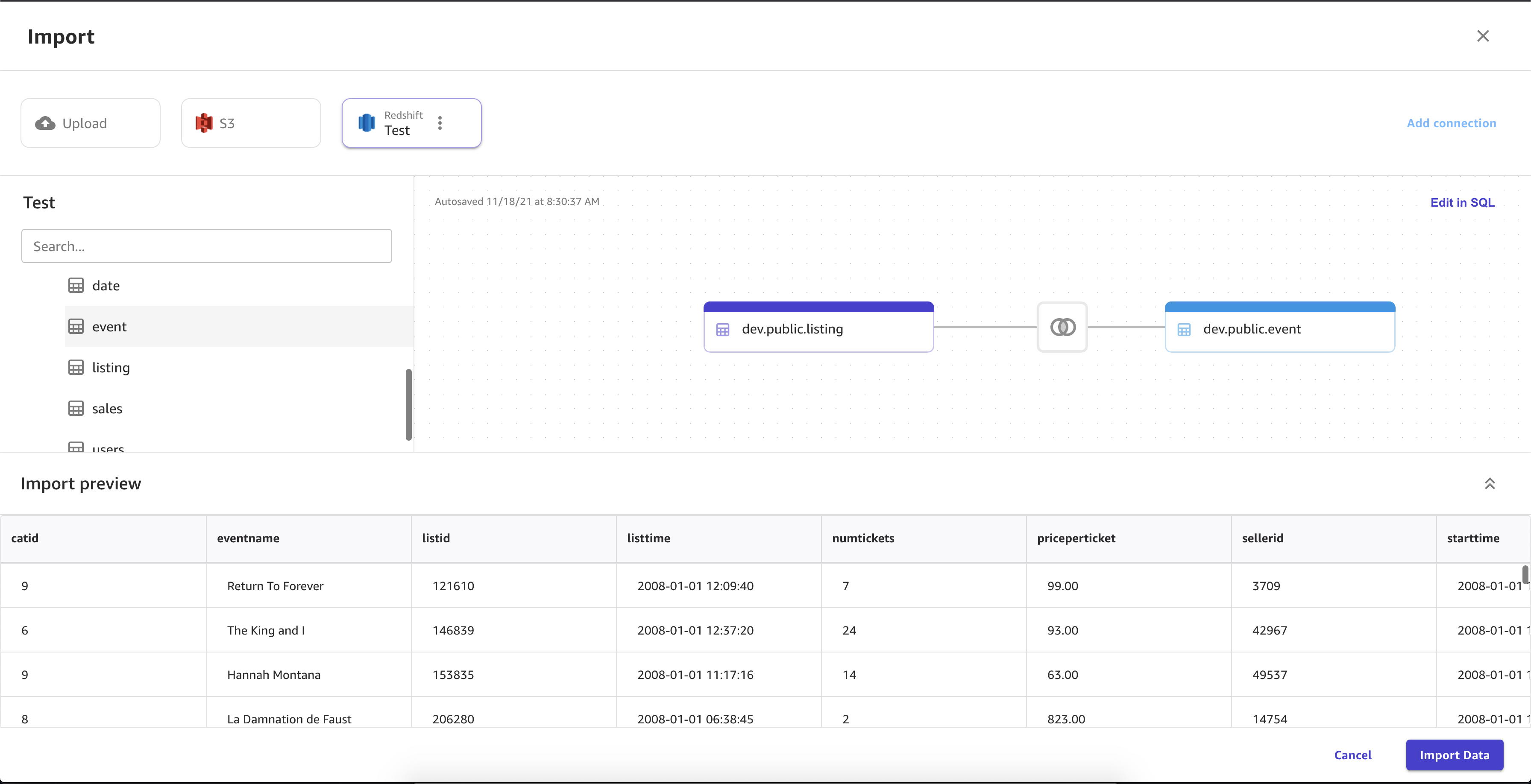 Canvas 中匯入頁面的螢幕擷取畫面,顯示兩個已加入的資料集。