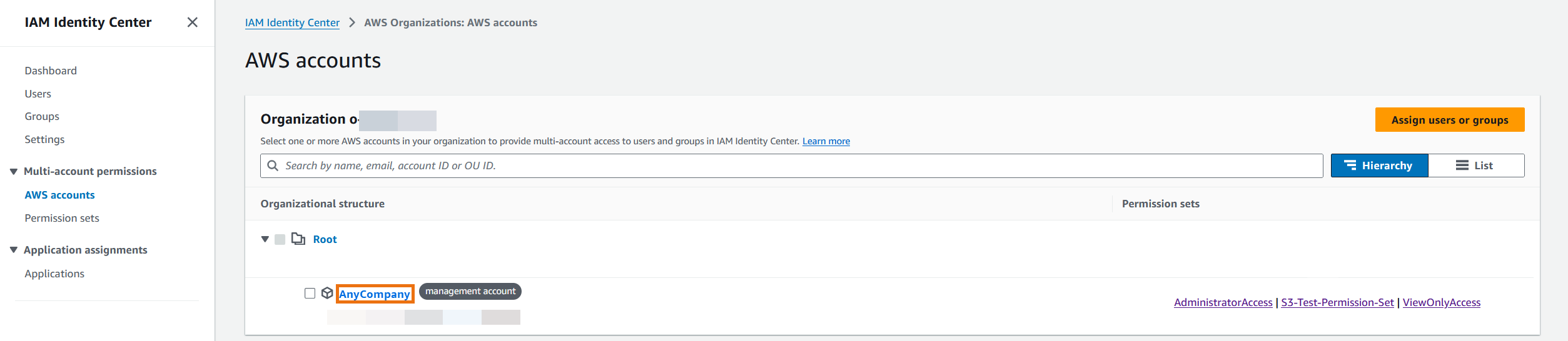 AWS 帳戶 IAM Identity Center 主控台中的標籤。