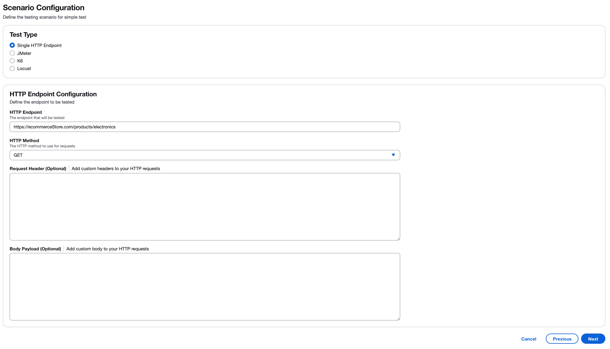 選取要執行的測試類型