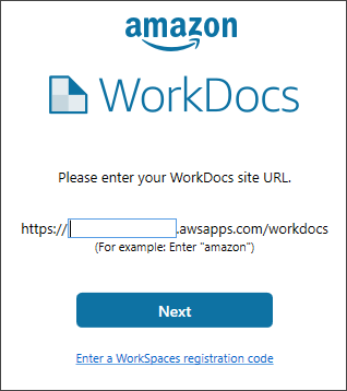 當您登出 WorkDocs Drive 時出現的登入畫面。